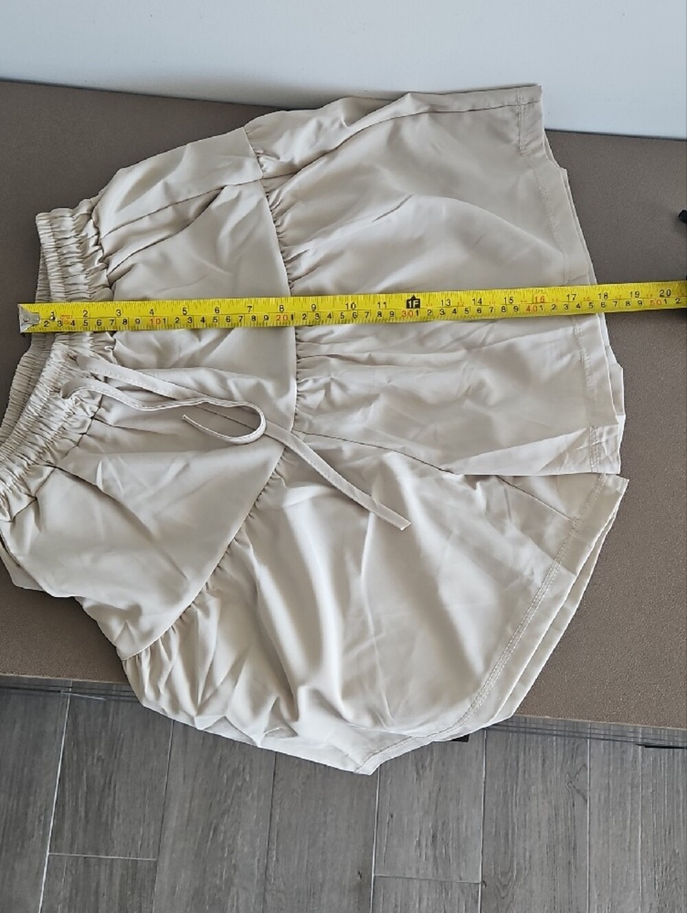 Beige Drawstring Tiered Women's Shorts - Picture 2 of 3